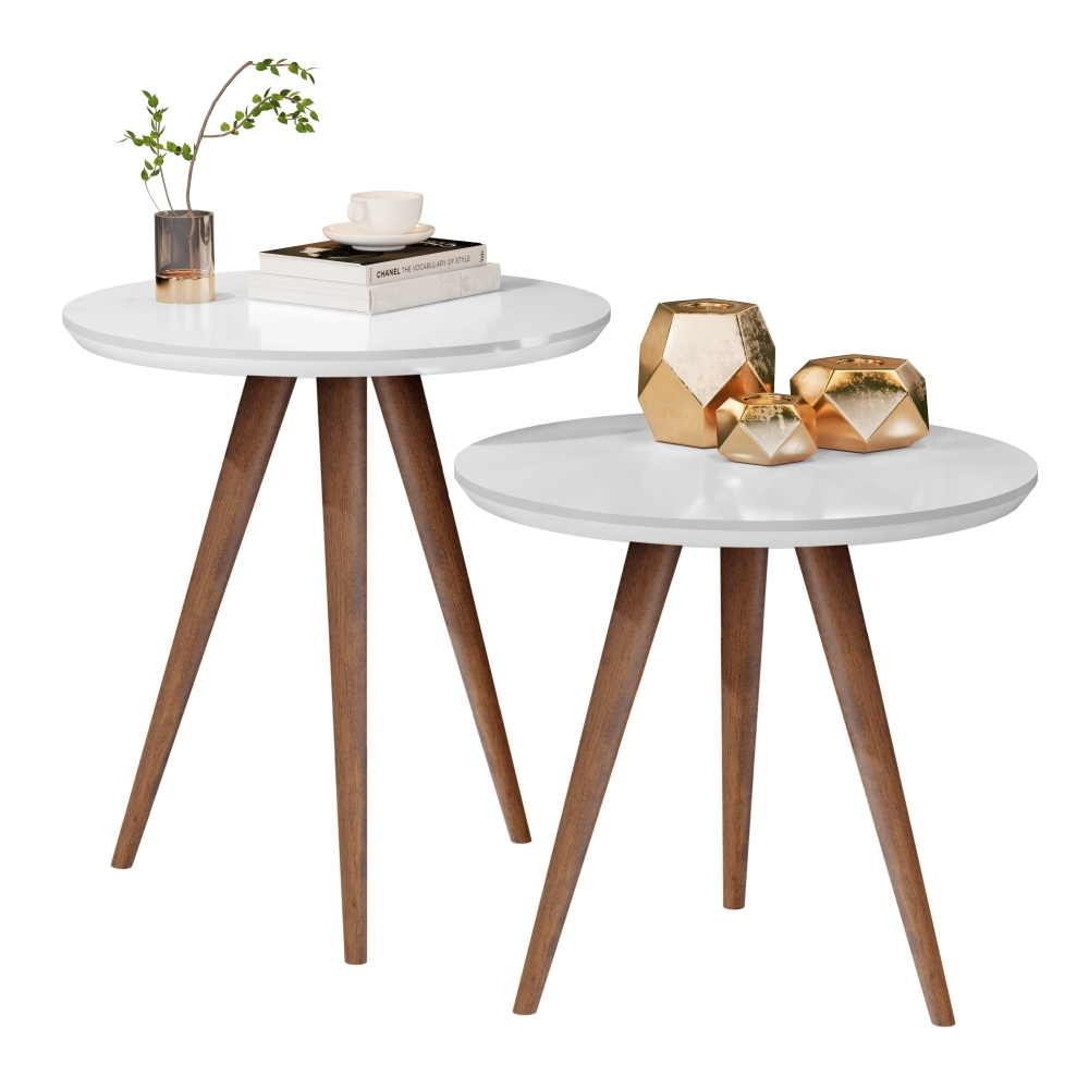 Kit Mesa de Apoio e Lateral Sofá e Sala visita Branco