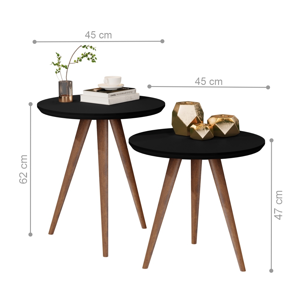 Kit Mesa de Apoio e Lateral Sofá e Sala visita Preto Fosco