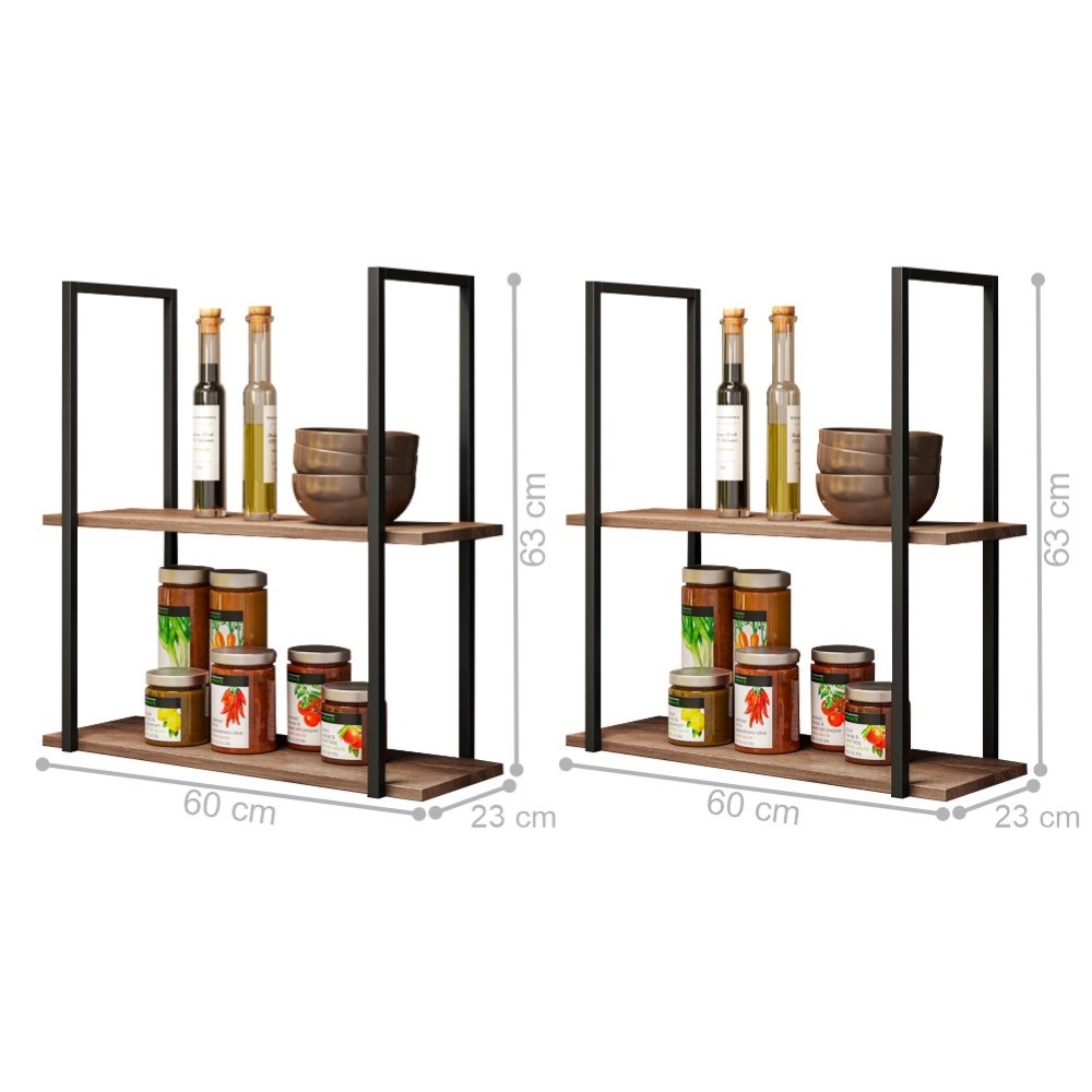 Kit Prateleiras Industriais Decorativas Emma Madeira