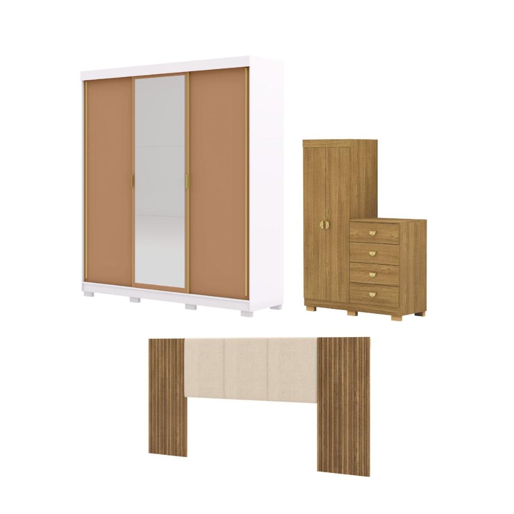 Kit Quarto Espelho França Branco Camarim Nature Brisa Linho Bege