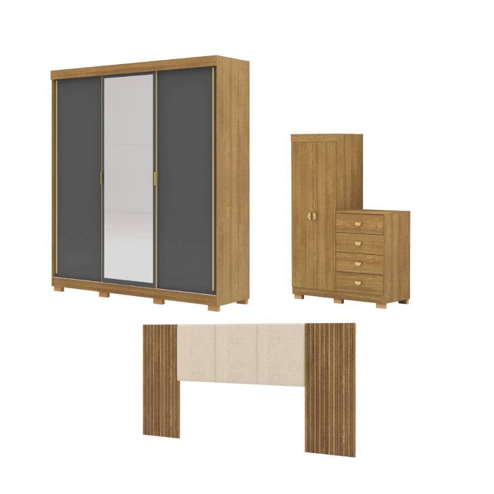 Kit Quarto Espelho França Nature Alasca Brisa Linho Bege