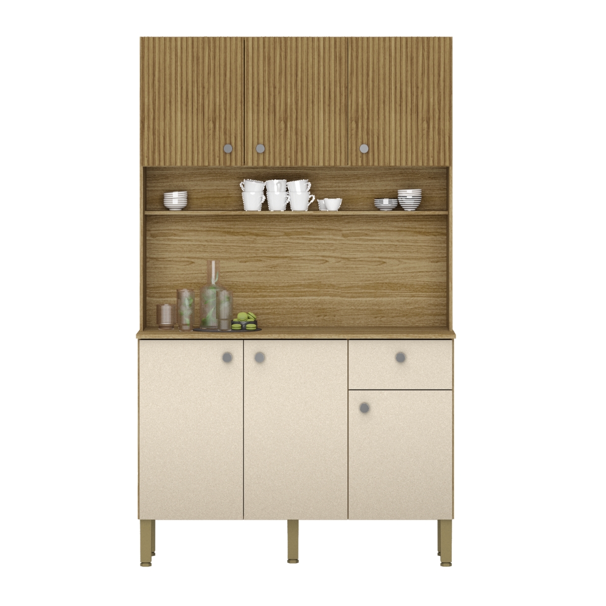 Kit de Cozinha 6 Portas Barcelona Vanilla Ripado