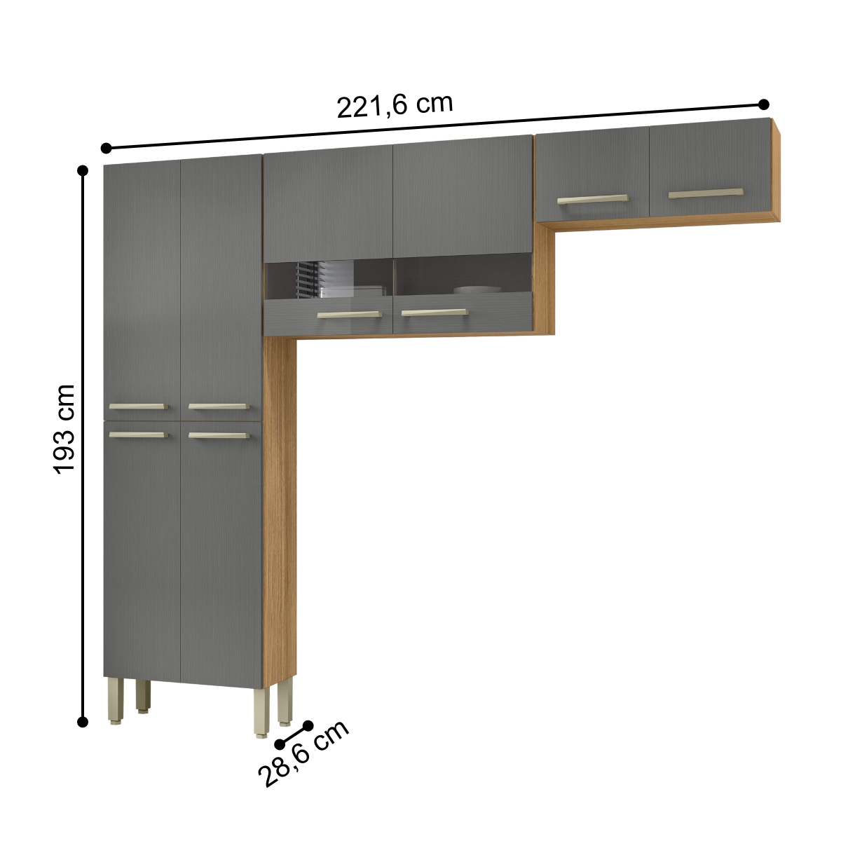 Kit de Cozinha 8 Portas Lile Freijó Gris