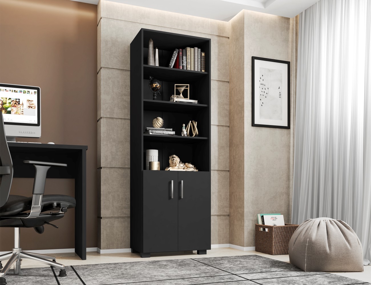 Livreiro Multiuso com Portas Samara Preto