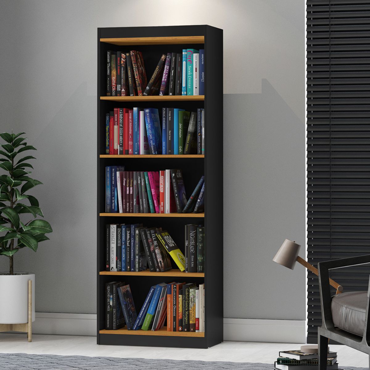 Livreiro com 5 Nichos Trindade Preto Acetinado Cinamomo