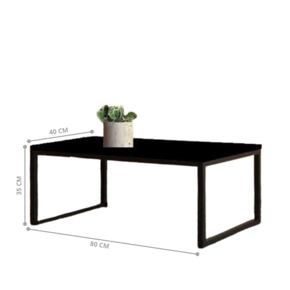 Mesa Centro Sala 80x40 Jordan Preto Fosco