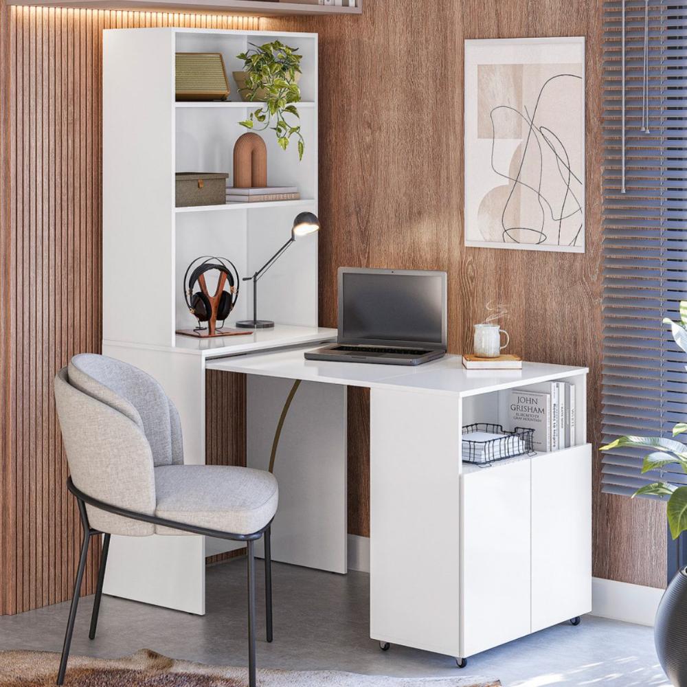 Mesa Com Estante Para Quarto Pequim Branco