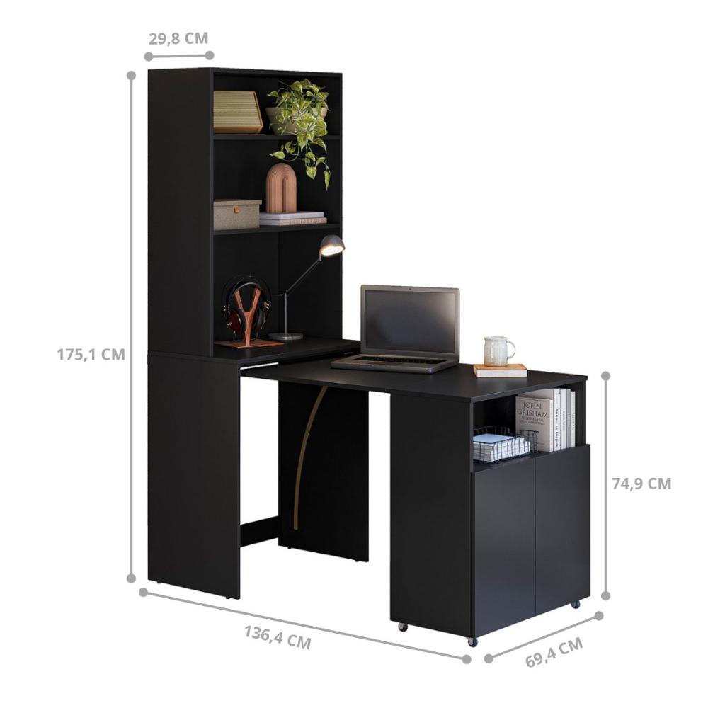 Mesa Com Estante Para Quarto Pequim Preto