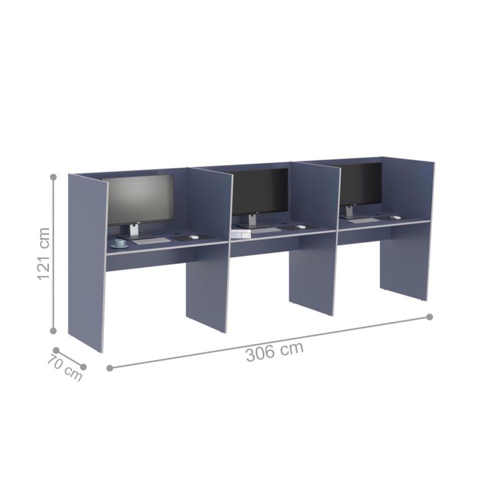 Mesa De Trabalho Call Center 3 Lugares Tripla Fechada - Azul