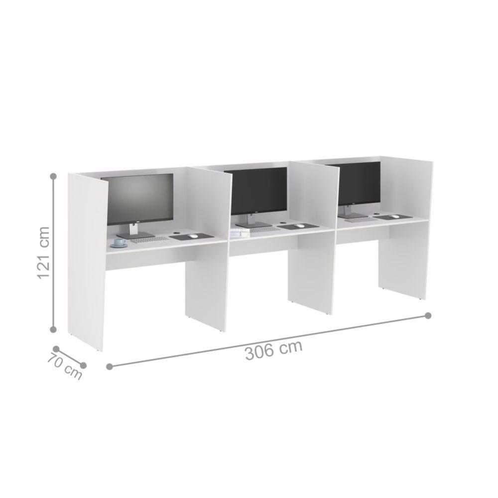 Mesa De Trabalho Call Center 3 Lugares Tripla Fechada - Branco