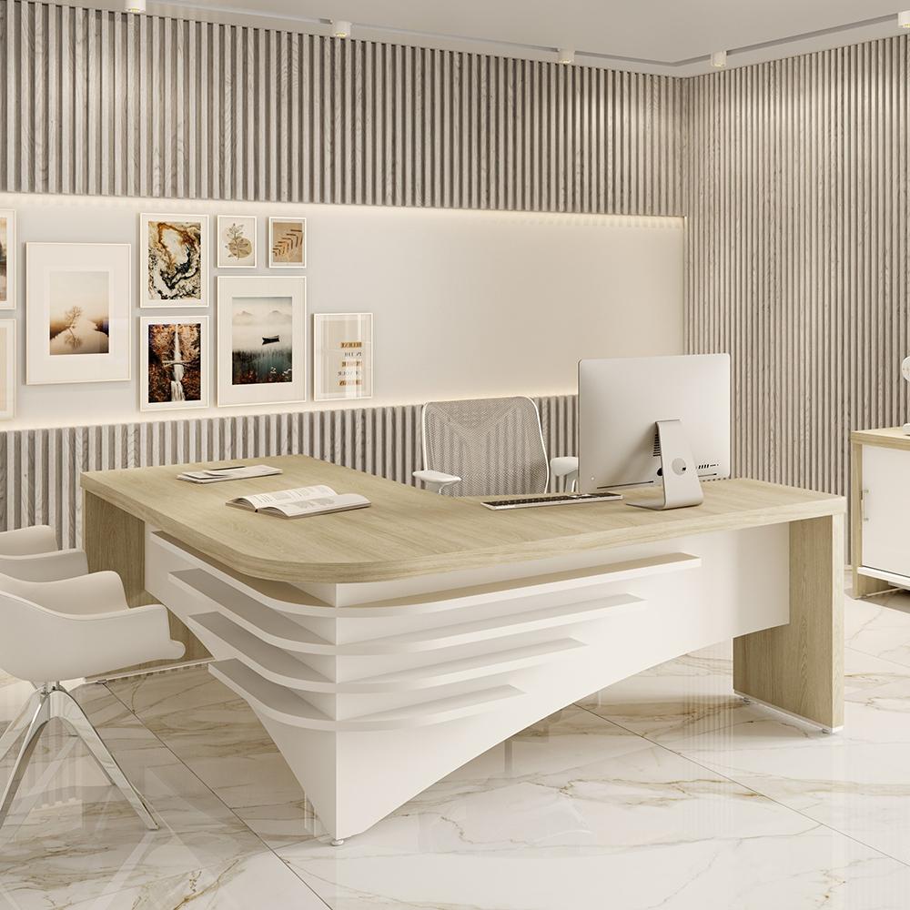 Mesa Executiva em L Galatina Carvalho Branco