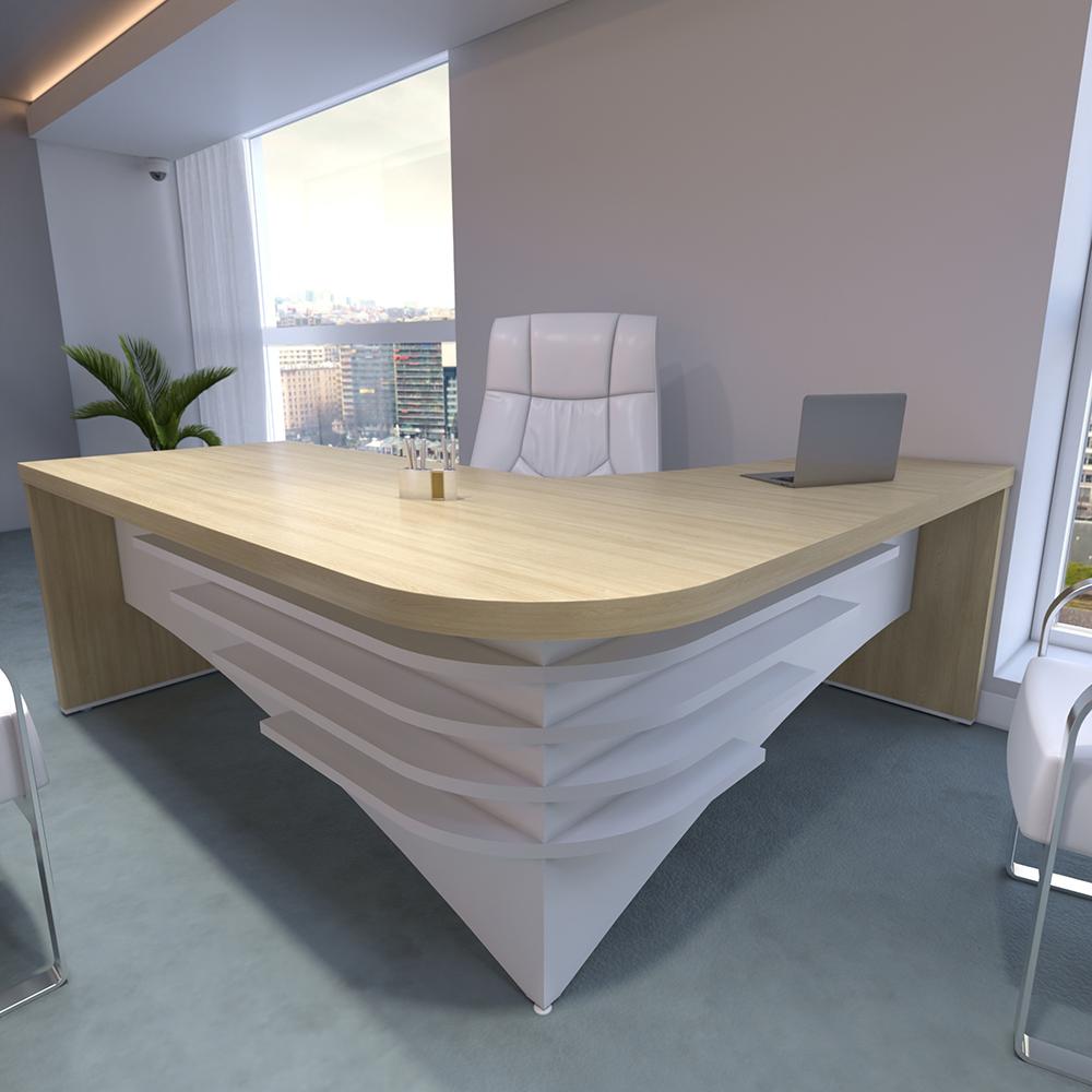 Mesa Executiva em L Galatina Carvalho Branco