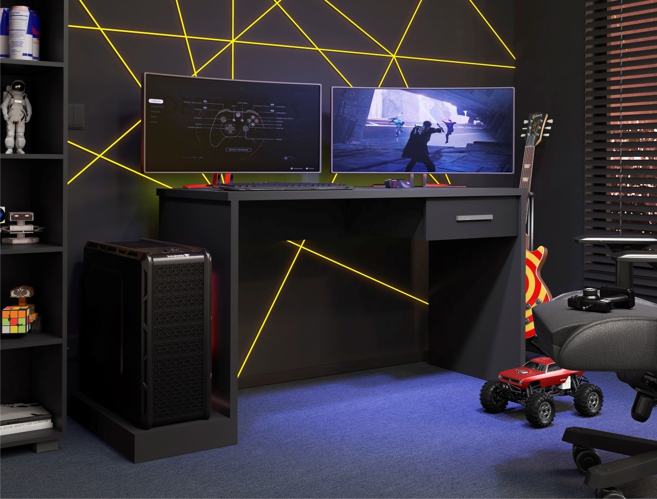 Mesa Gamer com Plataforma Versátil Ventelle Preto