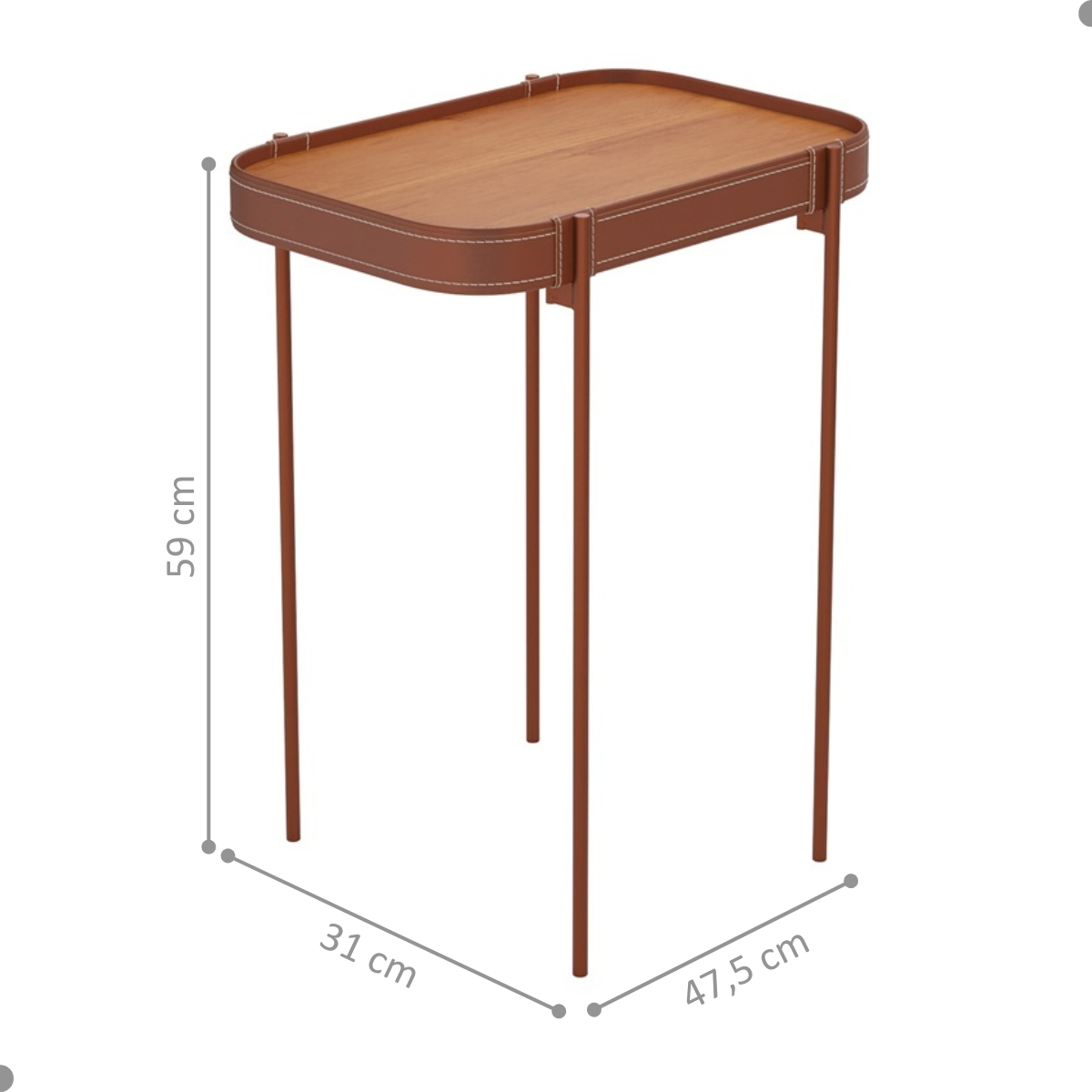 Mesa Lateral com Pés de Metal Lagos Nature Cobre