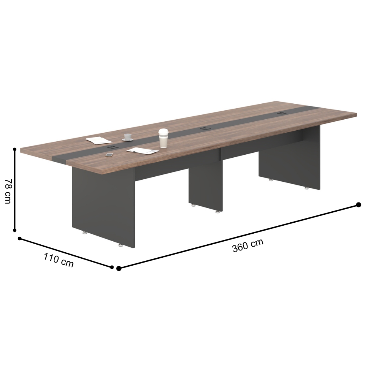 Mesa Para Sala de Reunião 3,60 M Berlim Noce Preto