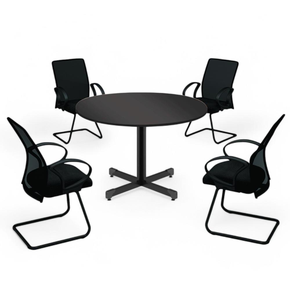 Mesa Redonda Para 4 Lugares Centro Madeira Reunião - Preto Onix