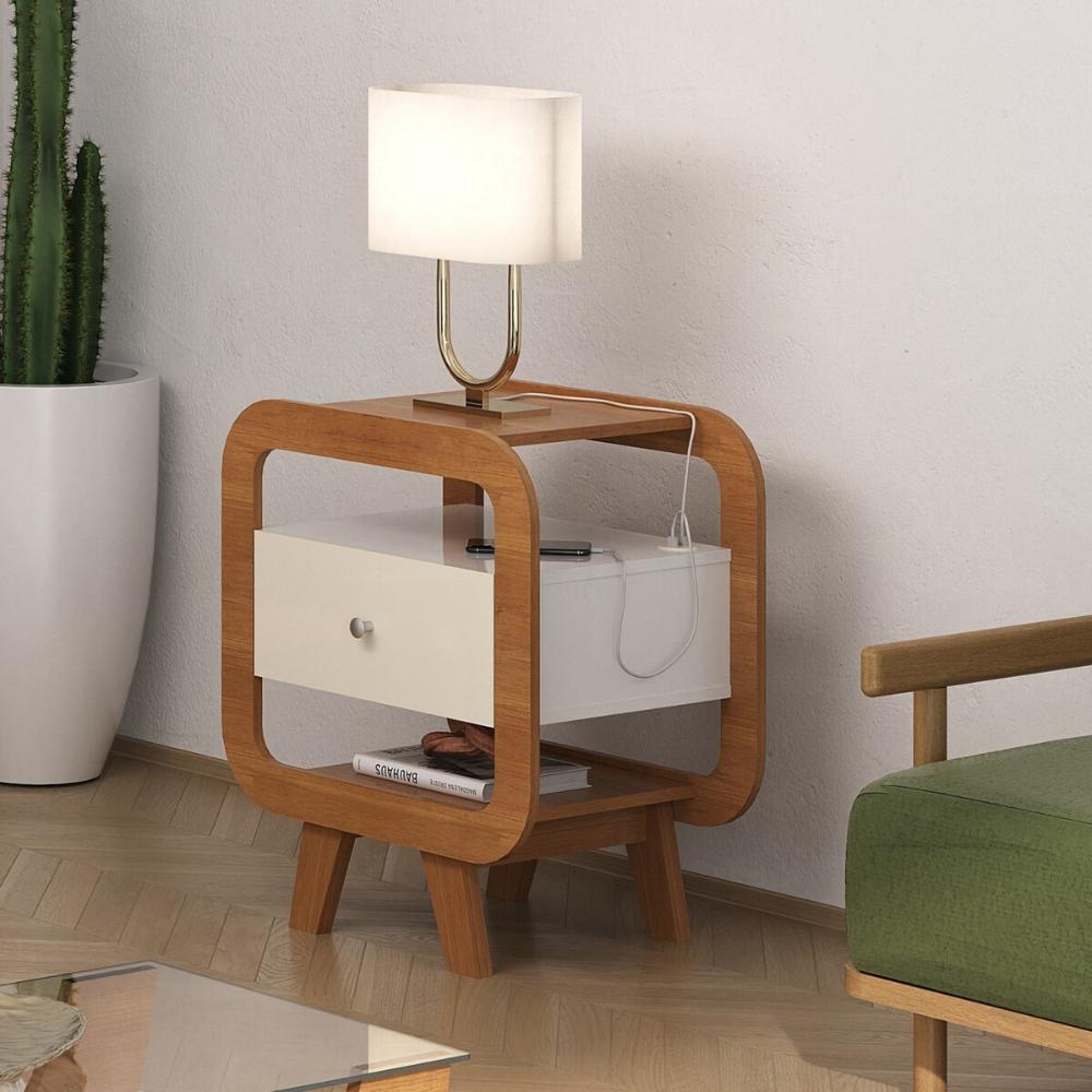 Mesa de Apoio Lyon com entrada USB Cinamomo/Off White