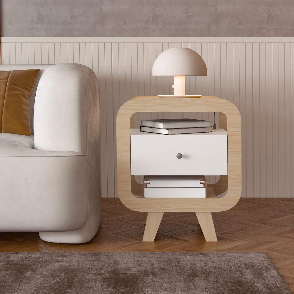 Mesa de Apoio Lyon com entrada USB Nature Branco