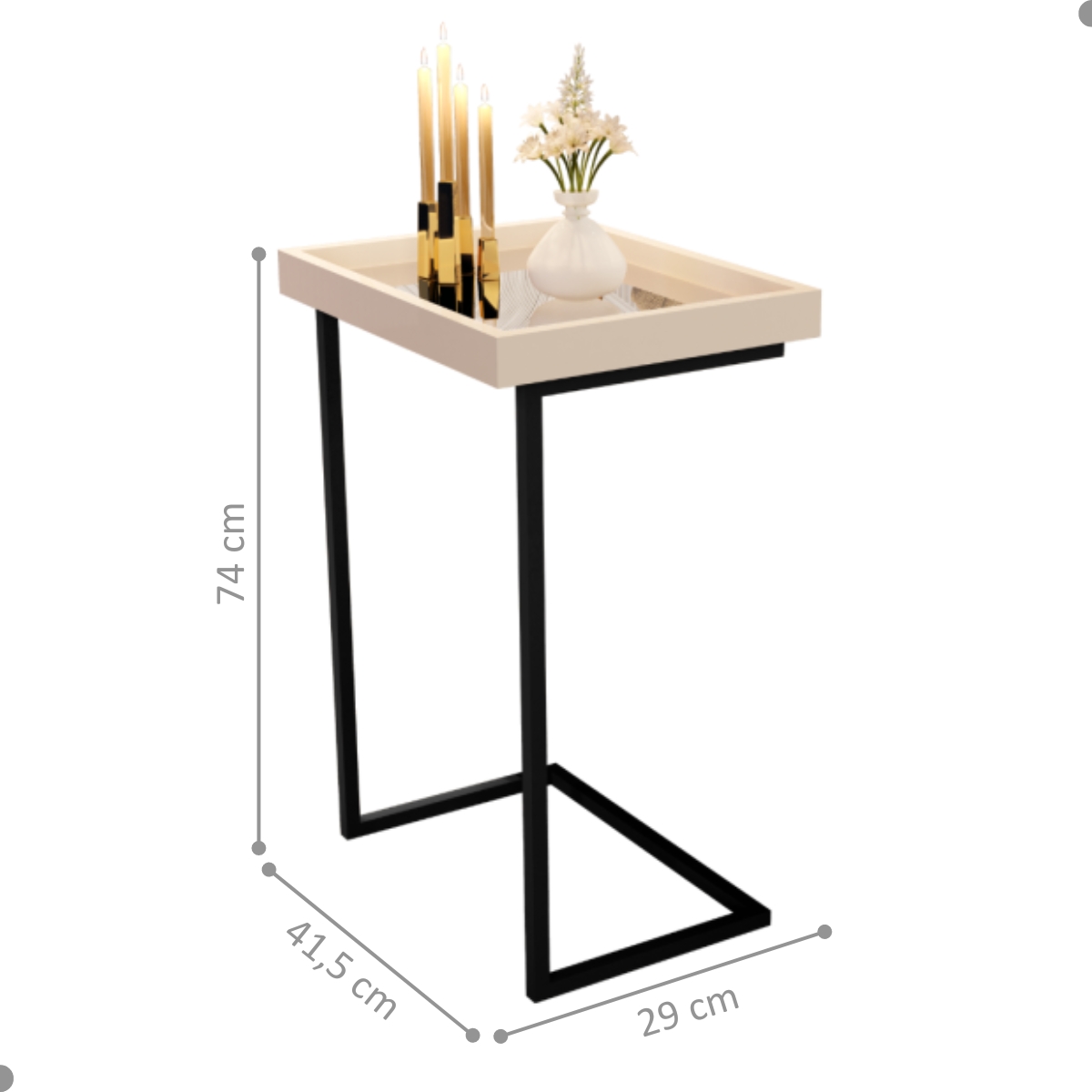 Mesa de Apoio com Pés de Ferro India Perola Preto