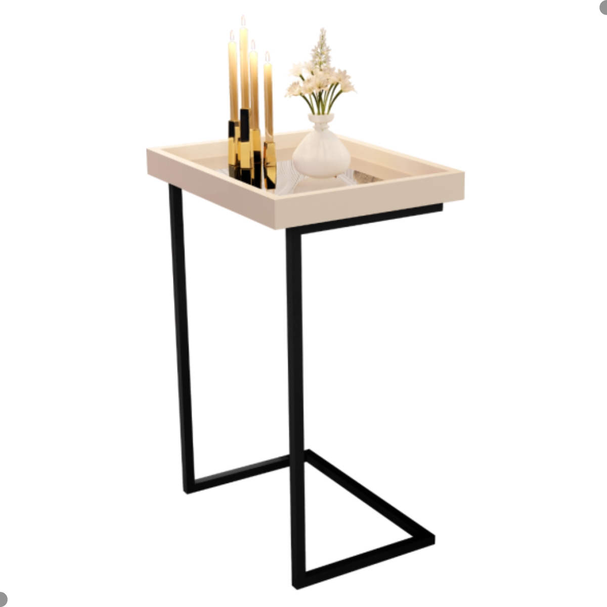 Mesa de Apoio com Pés de Ferro India Perola Preto