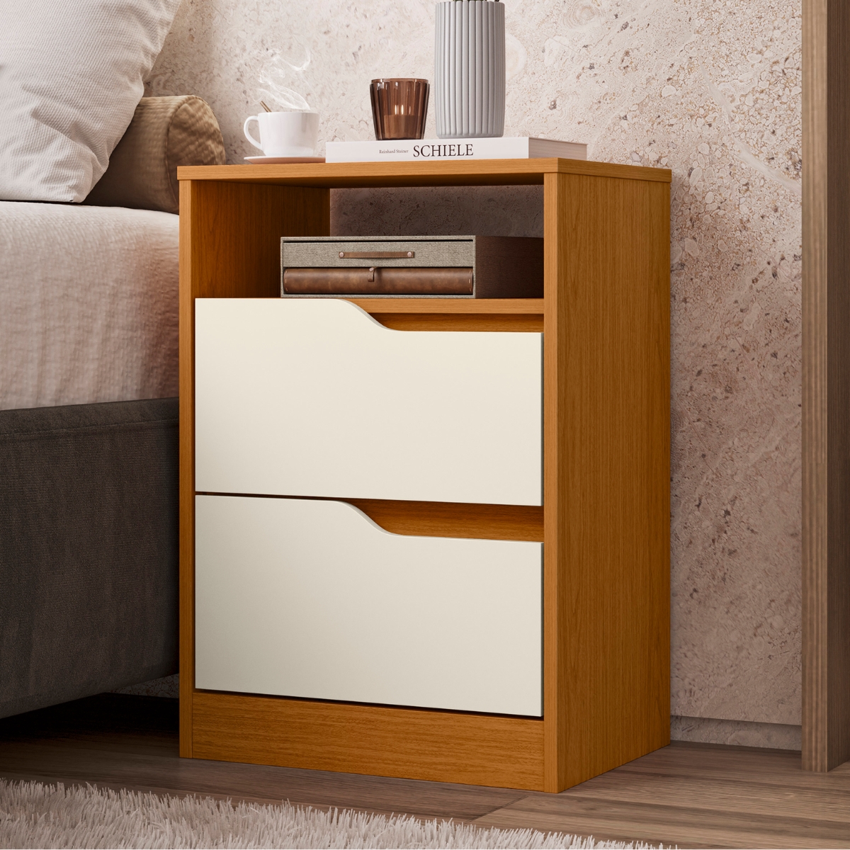 Mesa de Cabeceira Flex 2 Gavetas Cantu Cinamomo Off White