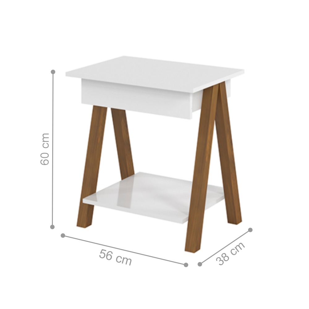 Mesa de Cabeceira com 1 Gaveta Gardenia Amadeirado Branco