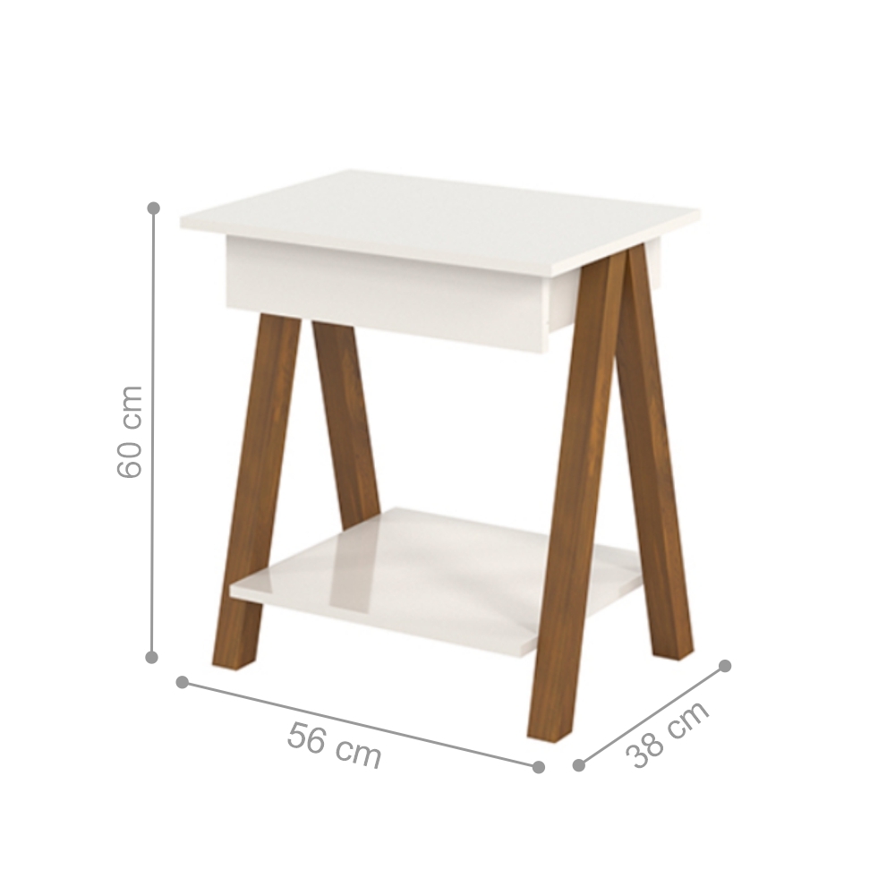 Mesa de Cabeceira com Gaveta Verona Amadeirado Off White