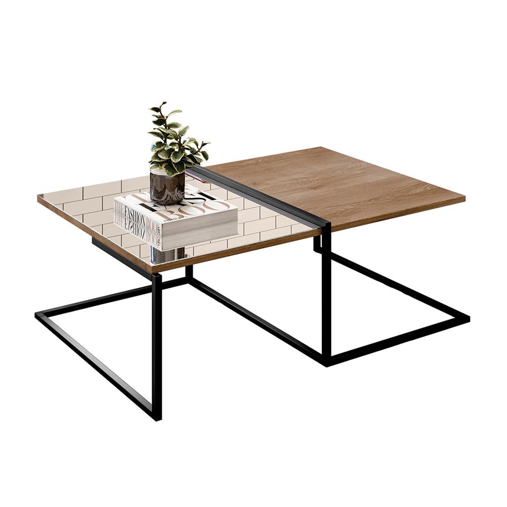 Mesa de Centro Manhattan com Vidro Demolição Preto