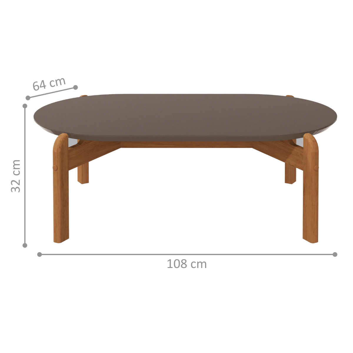 Mesa de Centro Oval Colombo Cinza Perola Cedro