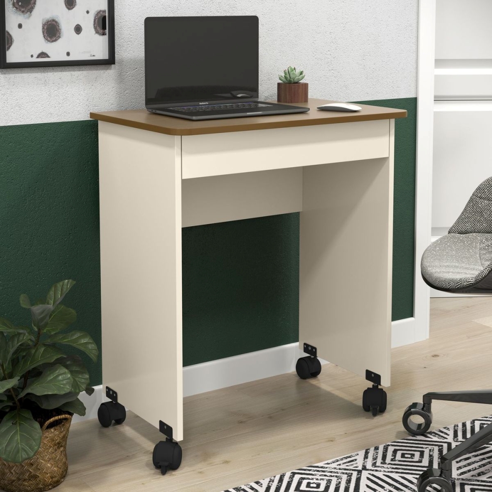 Mesa de Computador com Rodízios Davis Off White Freijó