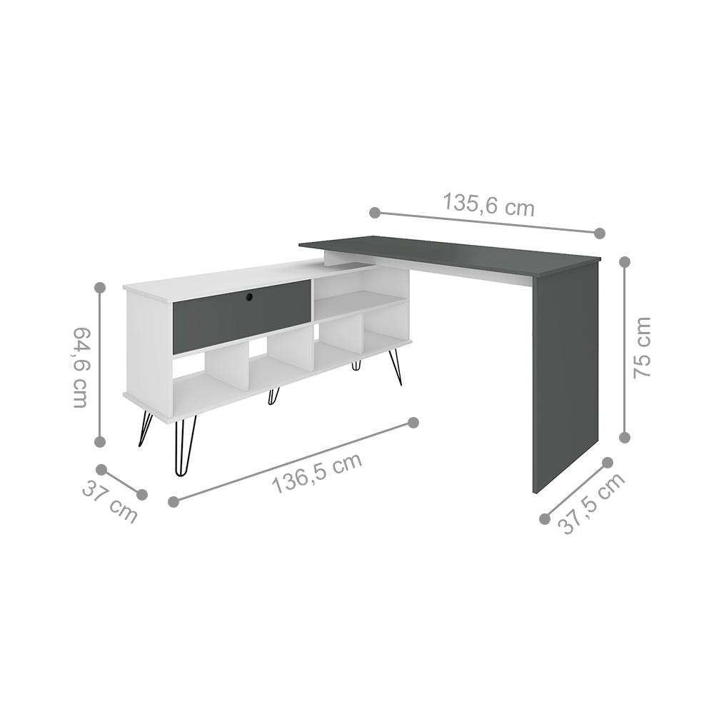 Mesa de Computador em L 1 Porta Colorado Branco Grafito