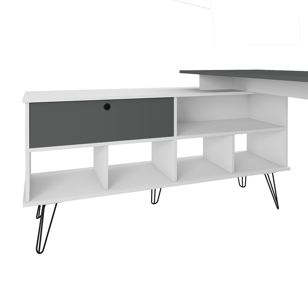 Mesa de Computador em L 1 Porta Colorado Branco Grafito