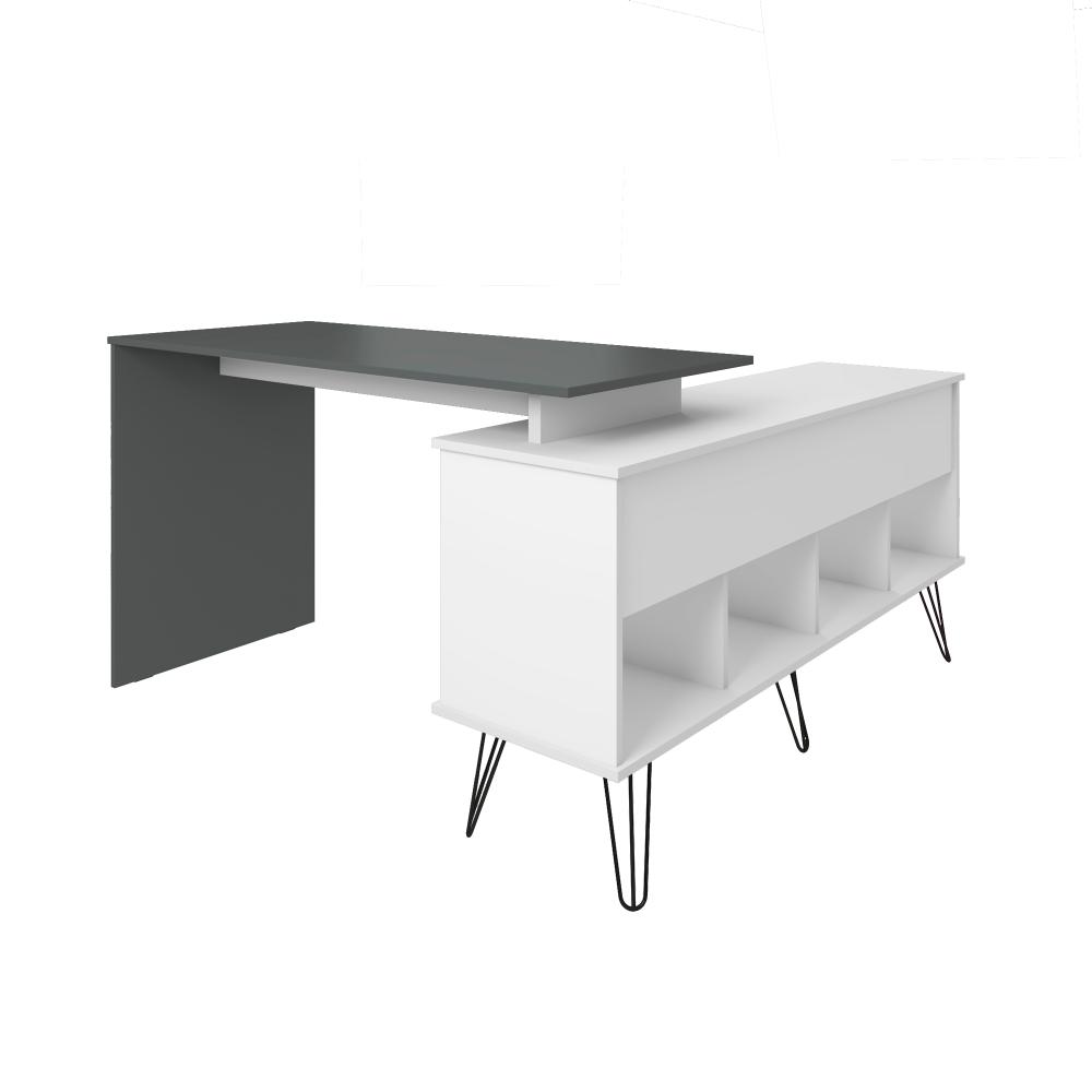 Mesa de Computador em L 1 Porta Colorado Branco Grafito