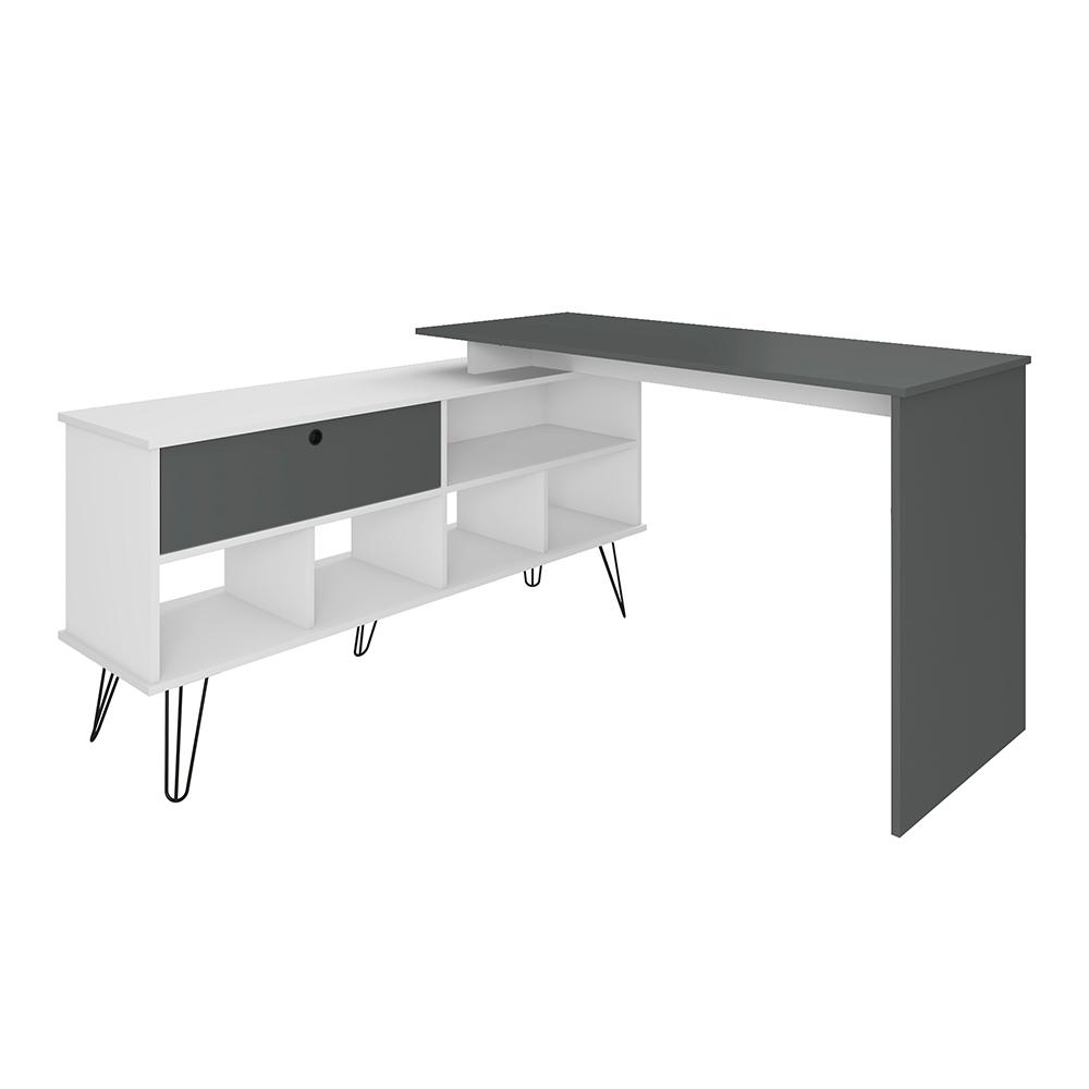 Mesa de Computador em L 1 Porta Colorado Branco Grafito