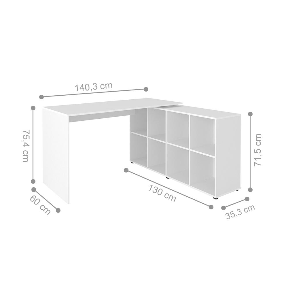 Mesa de Computador em L 8 Nichos Delaware Branco