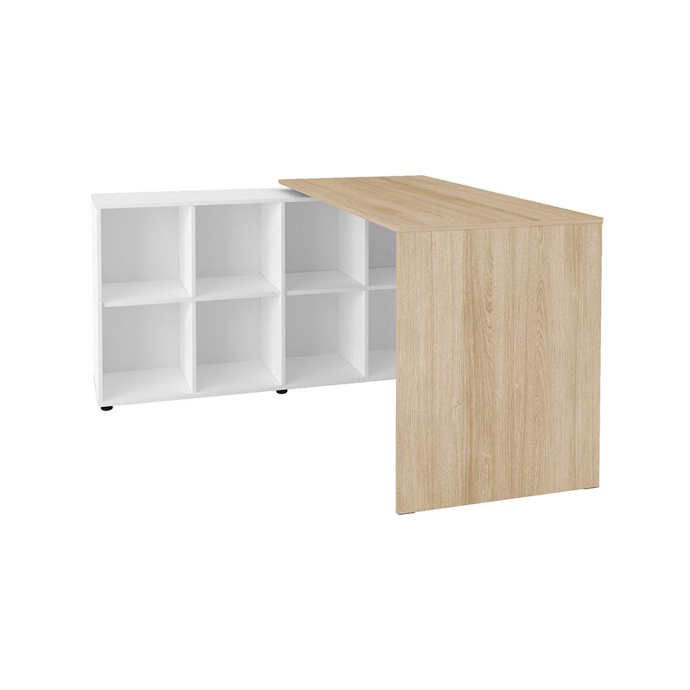Mesa de Computador em L 8 Nichos Delaware Carvalho Branco