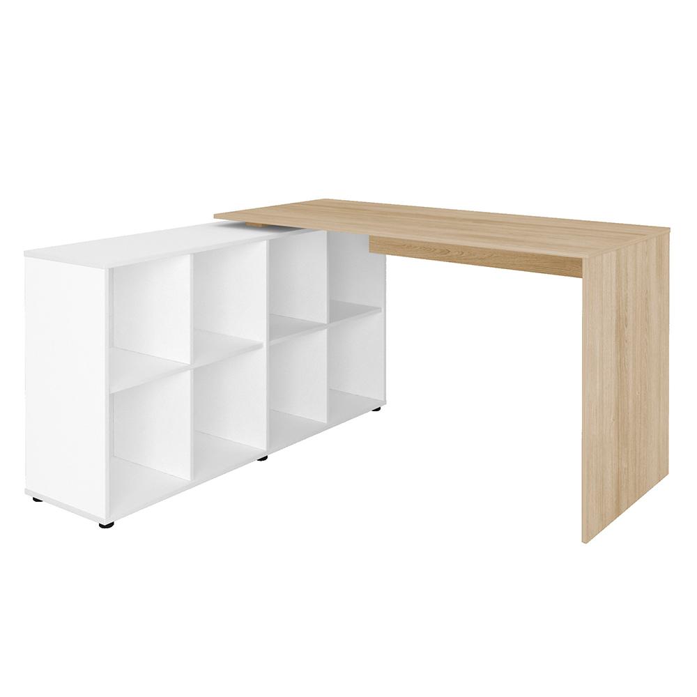 Mesa de Computador em L 8 Nichos Delaware Carvalho Branco