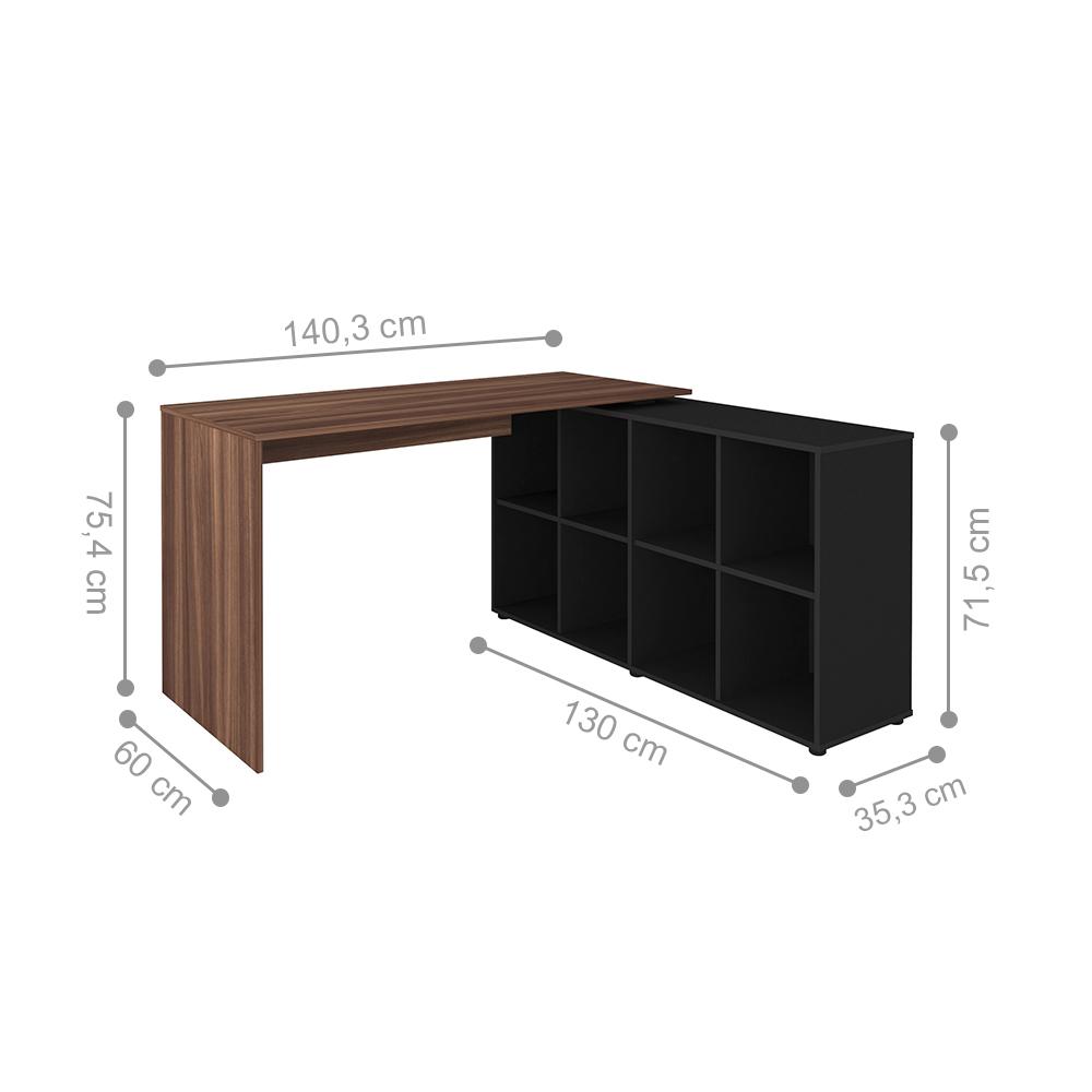 Mesa de Computador em L 8 Nichos Delaware Ipê Preto