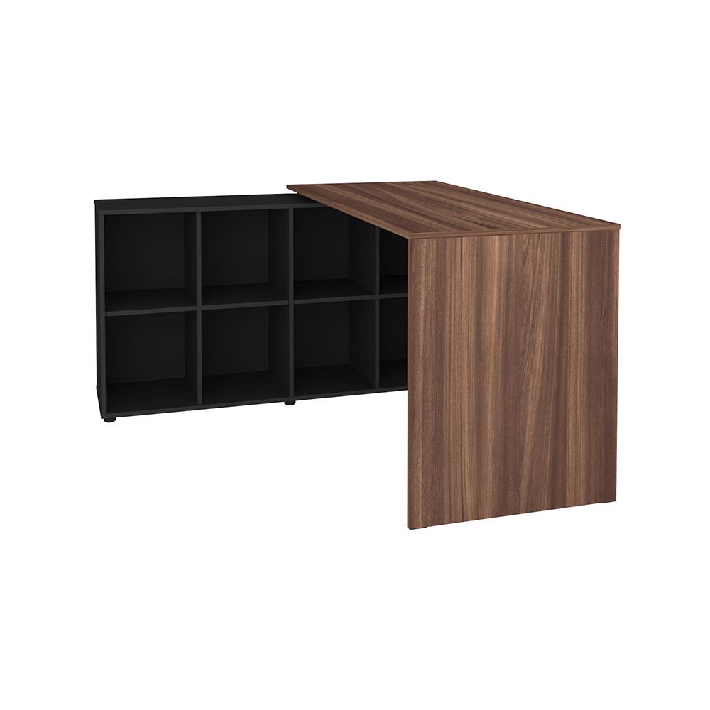 Mesa de Computador em L 8 Nichos Delaware Ipê Preto