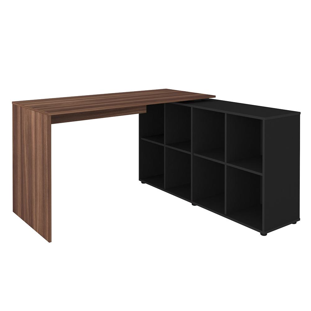 Mesa de Computador em L 8 Nichos Delaware Ipê Preto