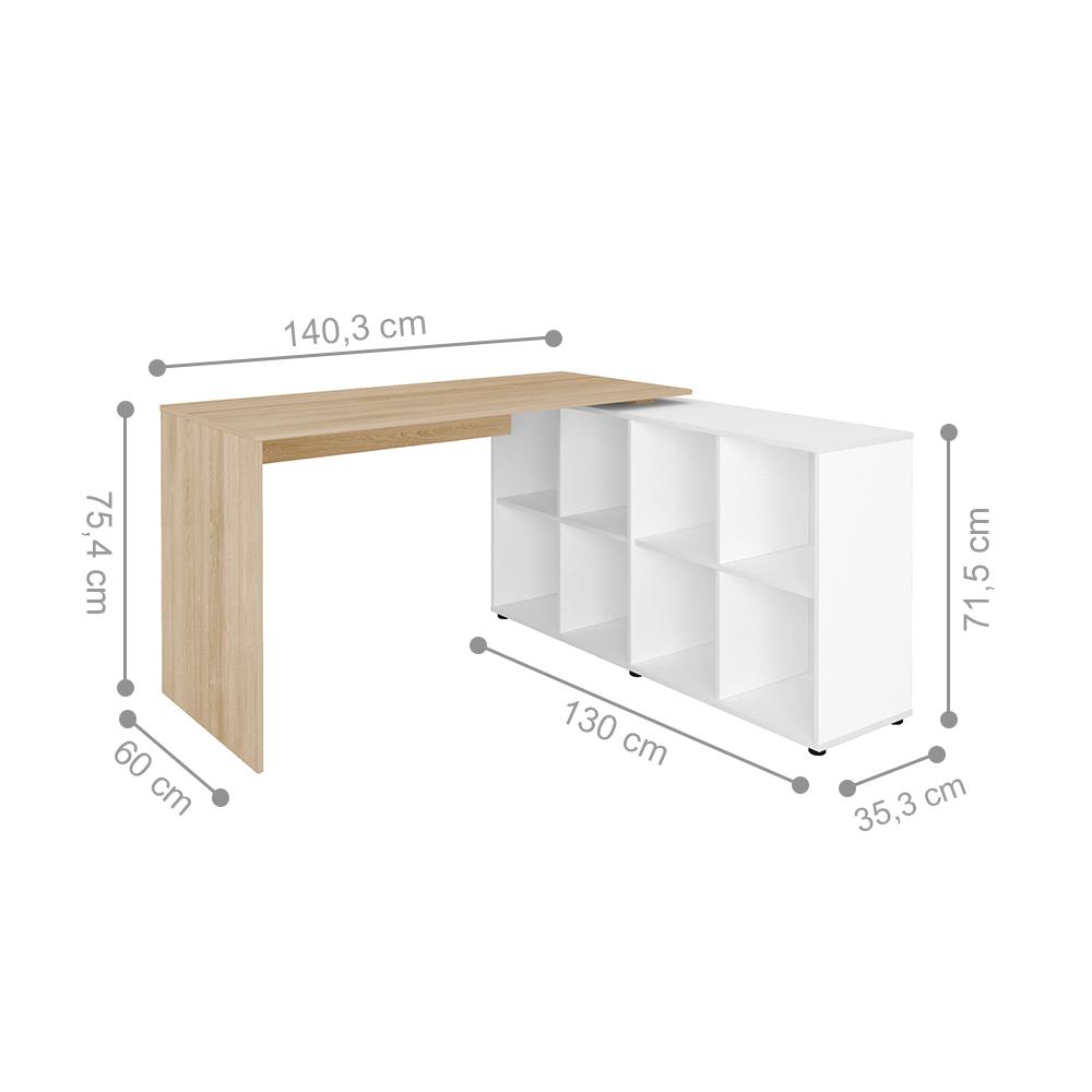Mesa de Escritório em L 8 Nichos Dakota Carvalho Branco