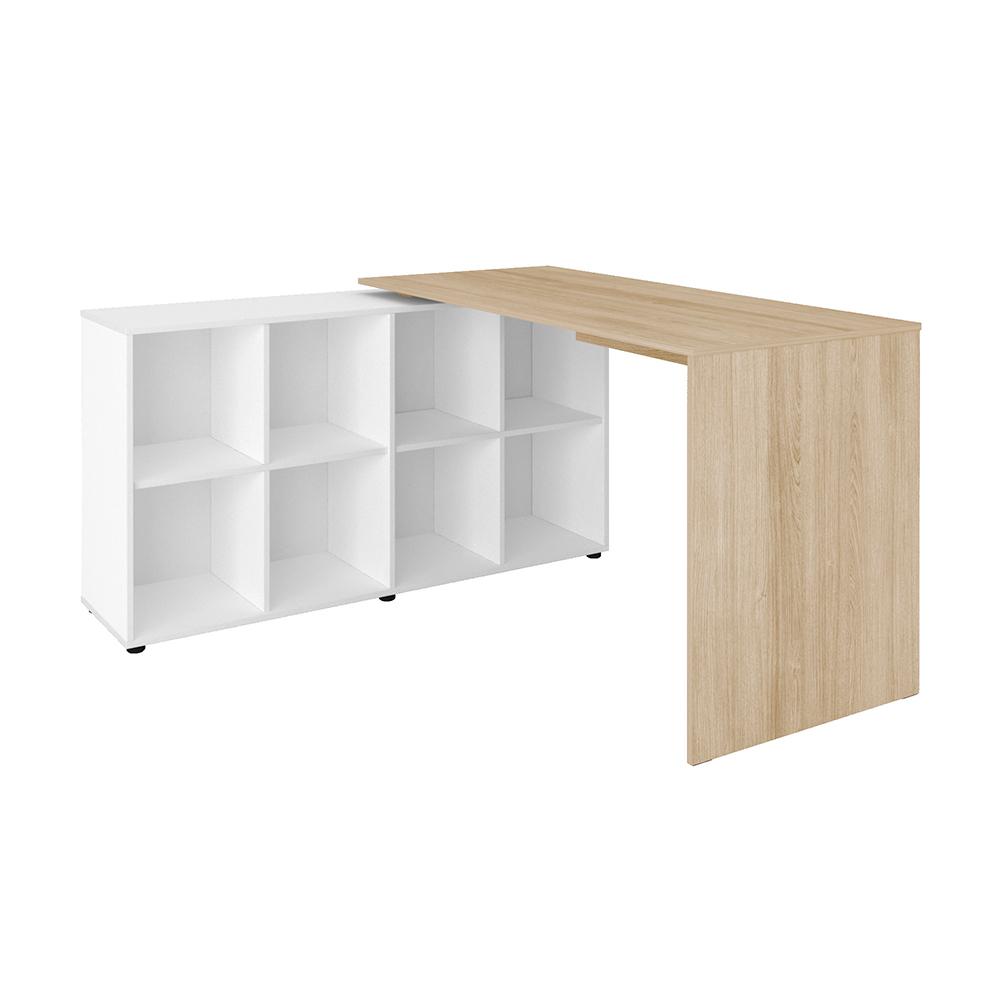 Mesa de Escritório em L 8 Nichos Dakota Carvalho Branco
