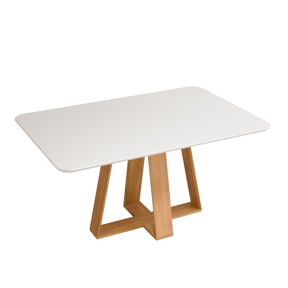 Mesa de Jantar com Tampo de Vidro Nec Carvalho Off White