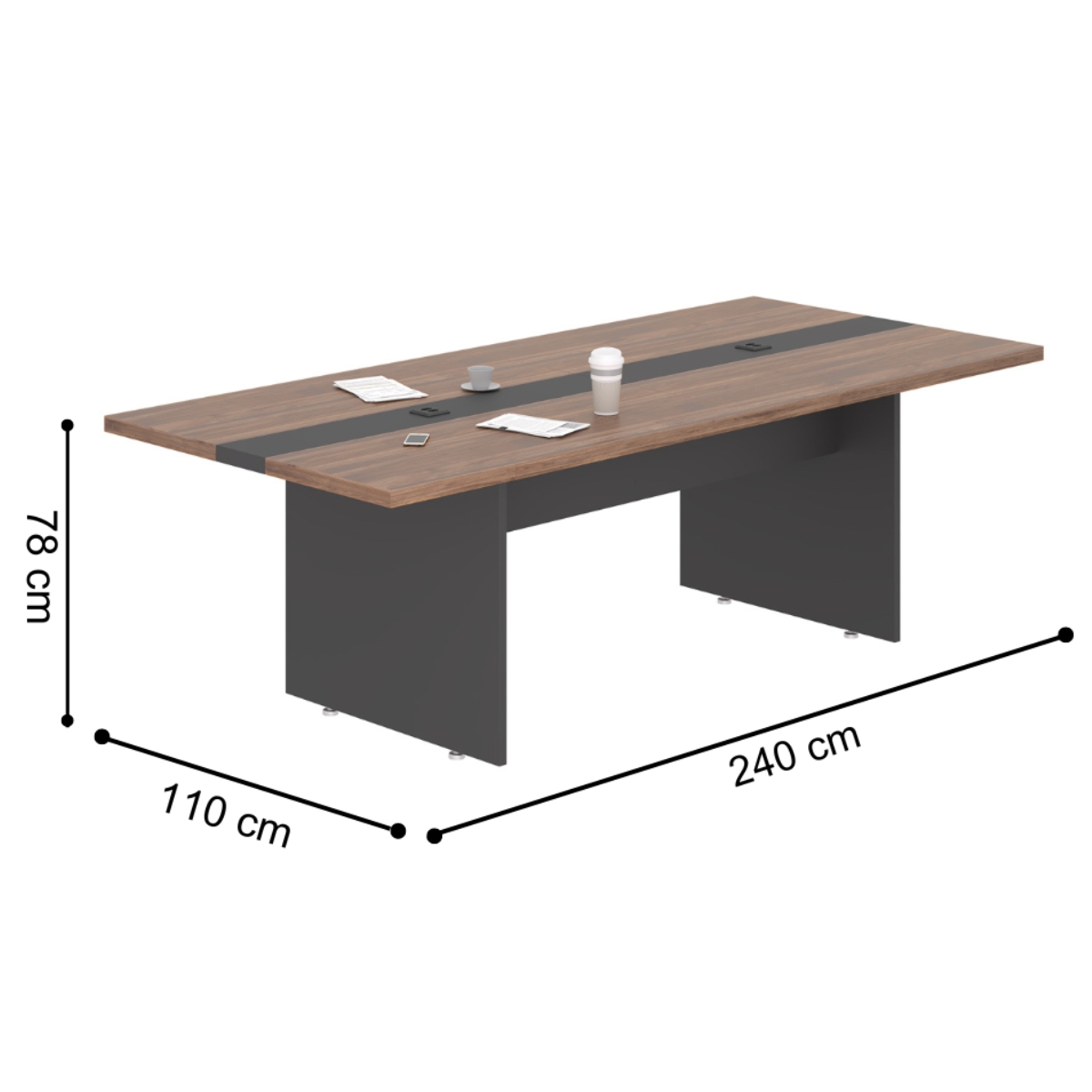 Mesa de Reunião 6 Lugares com Faixa Metz Noce Preto