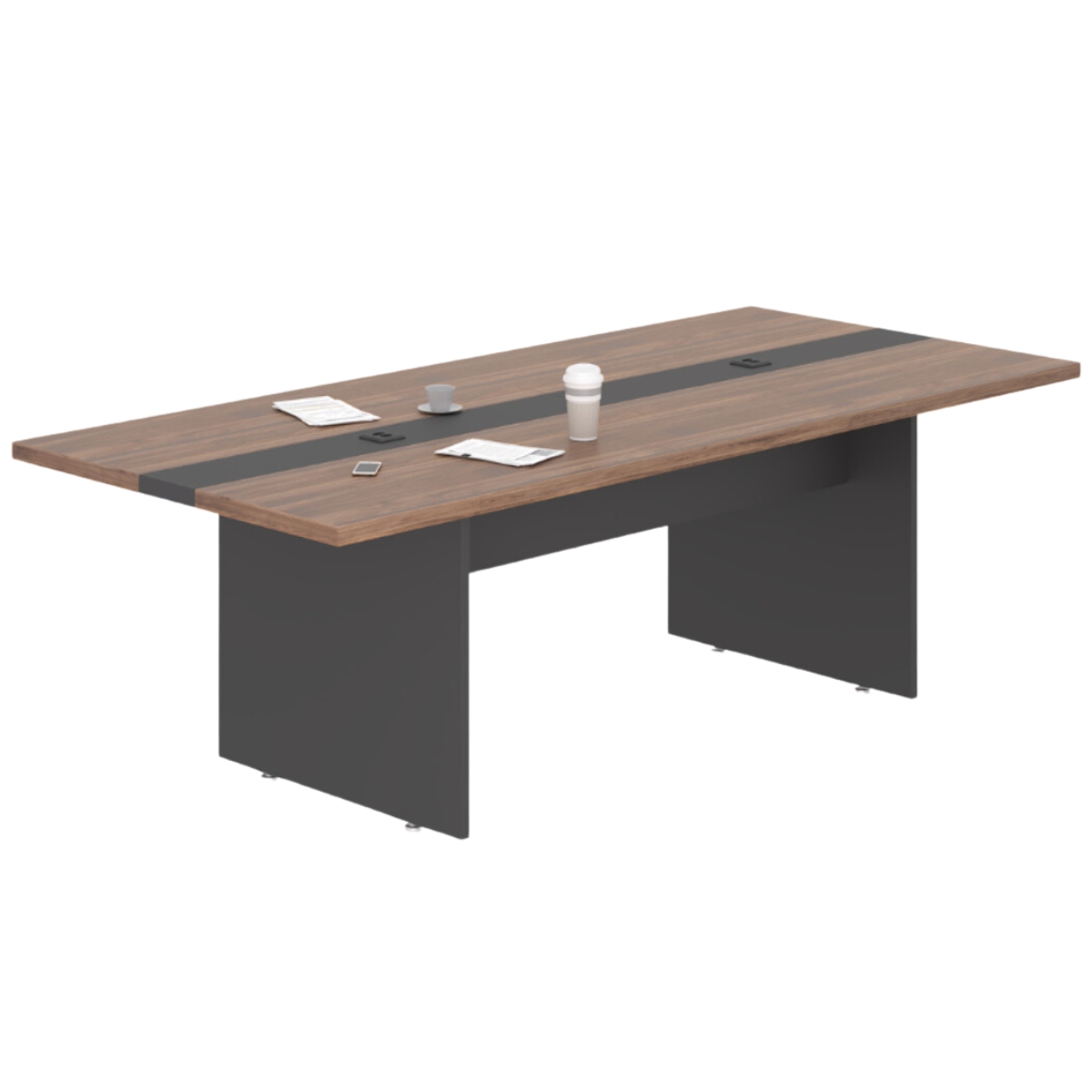Mesa de Reunião 6 Lugares com Faixa Metz Noce Preto