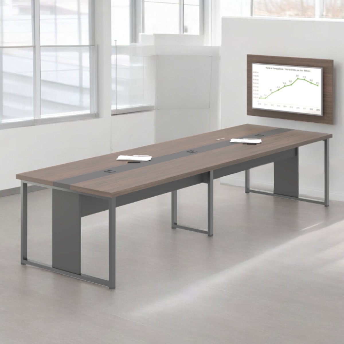 Mesa de Reunião com Painel de TV 40" Houston Freijó Preto
