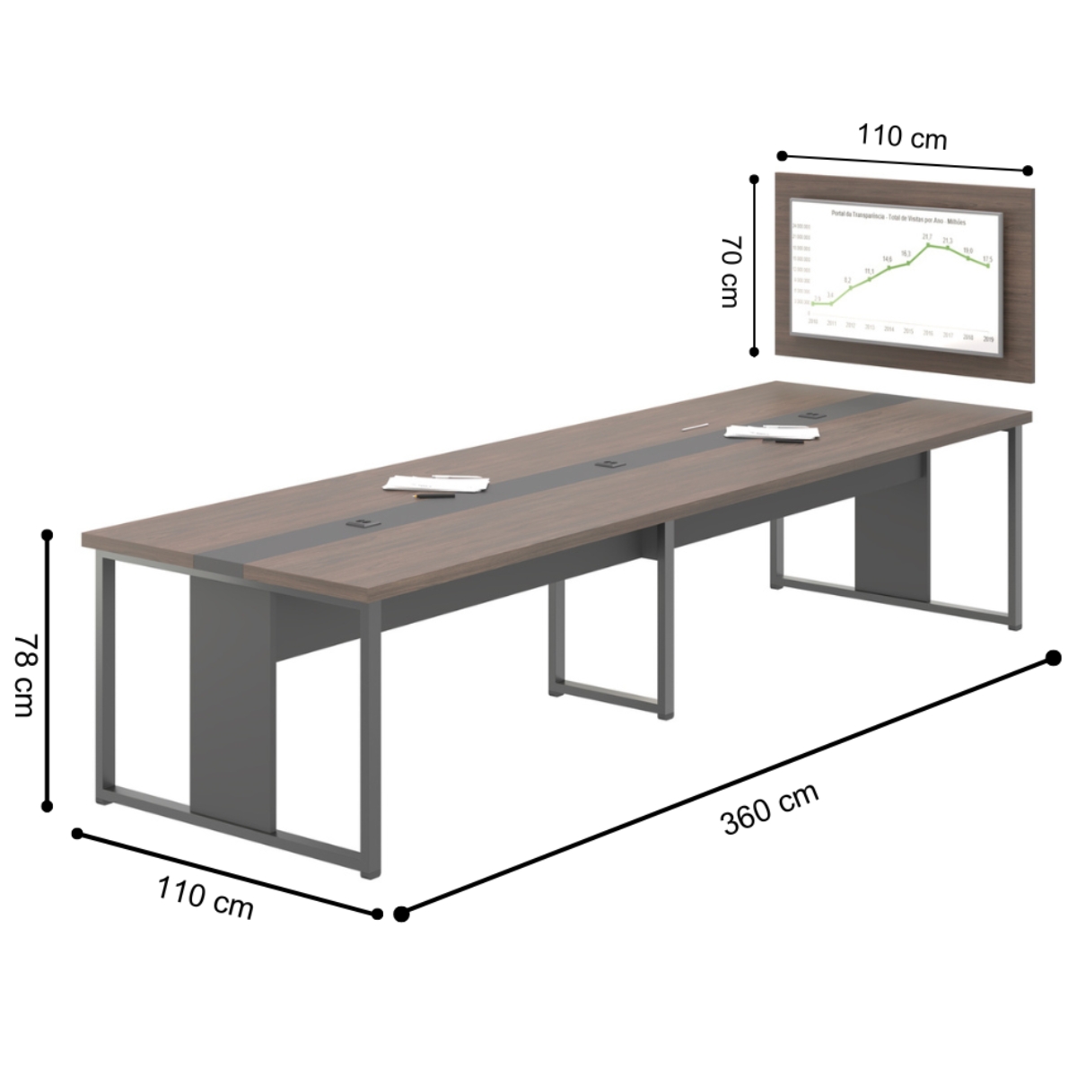 Mesa de Reunião com Painel de TV 40" Houston Freijó Preto