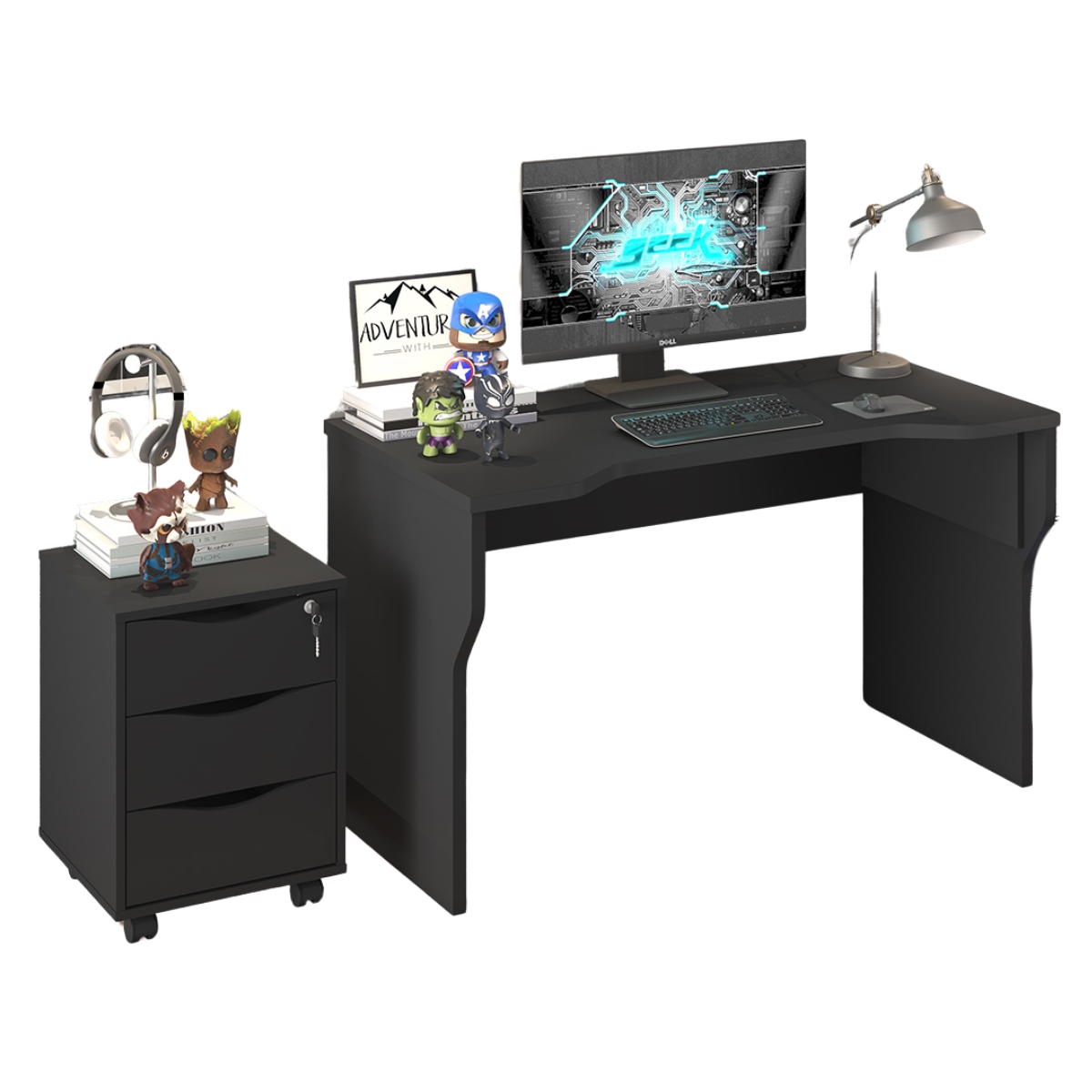 Mesa e Gaveteiro de Escritório Mechelen Preto