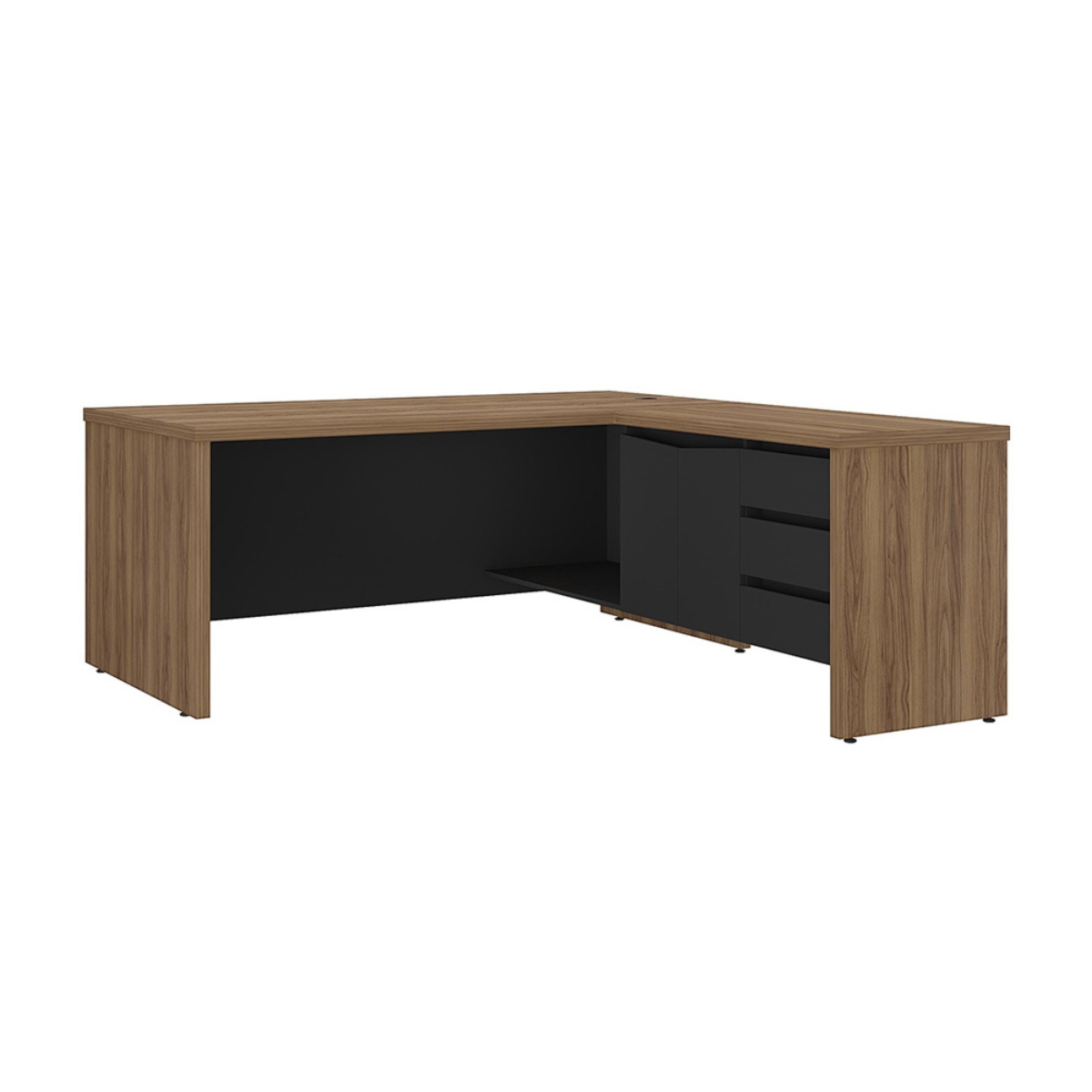 Mesa em L com Armário 2 Portas Manaus Nogal Preto