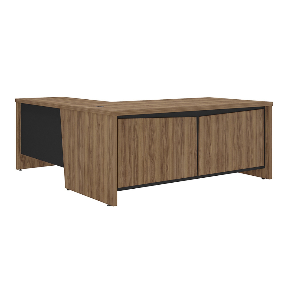 Mesa em L com Armário 2 Portas Manaus Nogal Preto